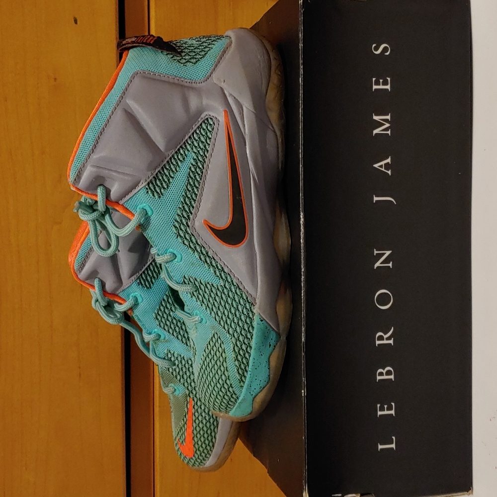 LeBron XII size 3Y Blue Orange Gray